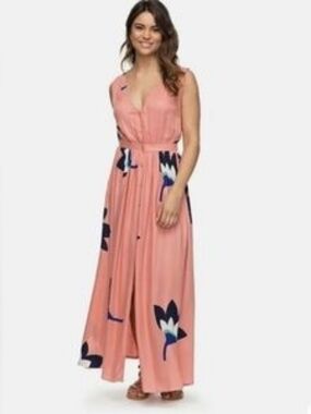 ROXY Apache Nature Maxi Dress Lobster Bisque with Buttons and Pockets